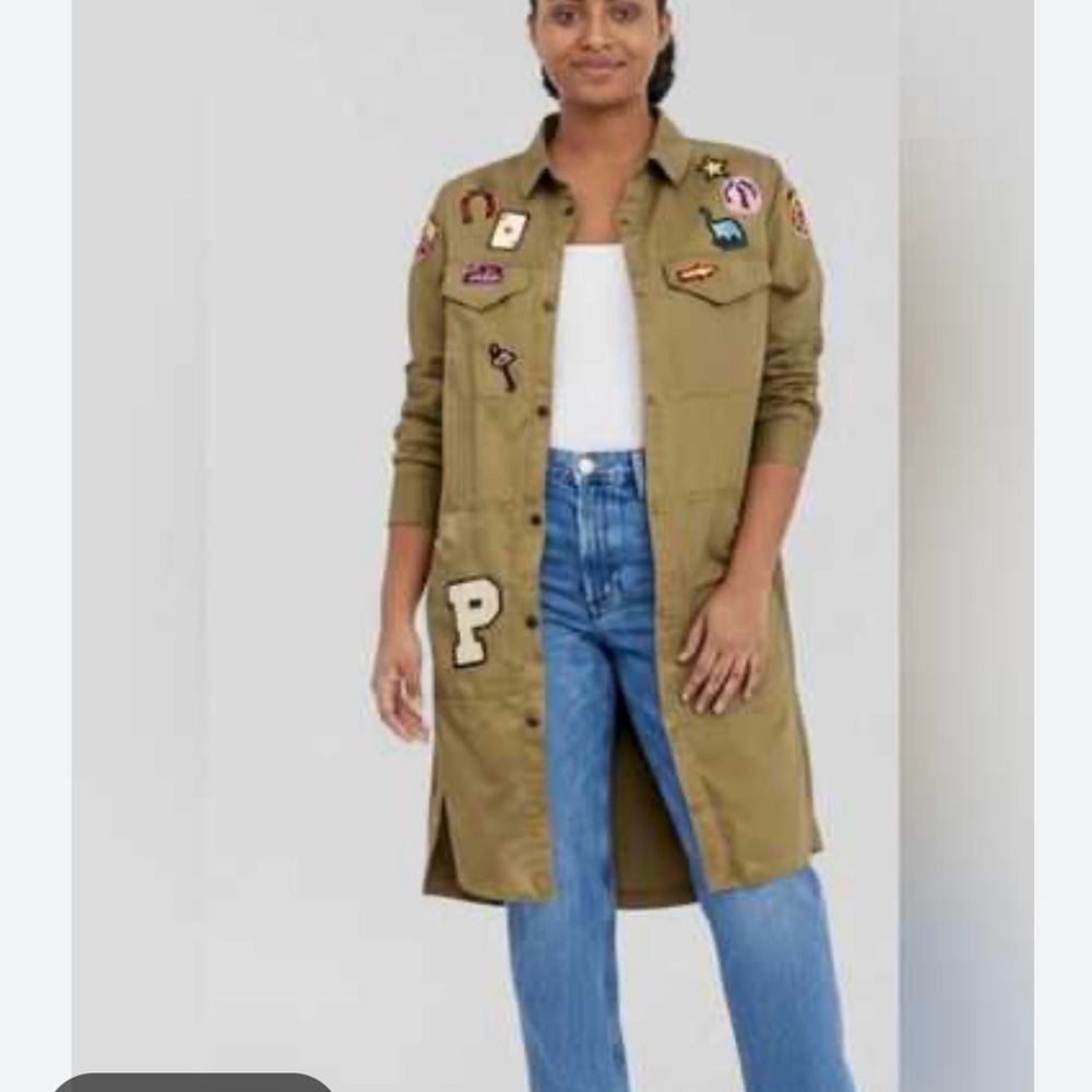 Zara Olive Embroidered Long Utility Jacket